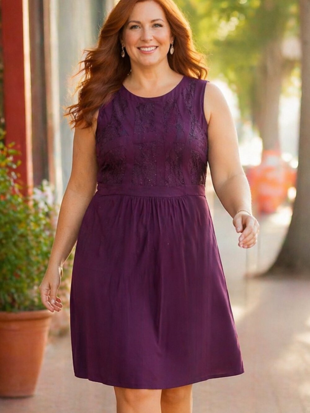 Ricki’s Purple Lace Panel Dress Sleeveless Fit & Flare Knee Length Elegant